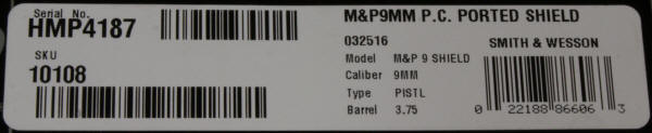 S&W M&P9 Performance Center Ported Shield Label