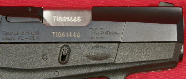 Taurus 709 Slim Pistol Markings