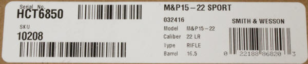 Smith & Wesson M&P15-22 Sport Box Label